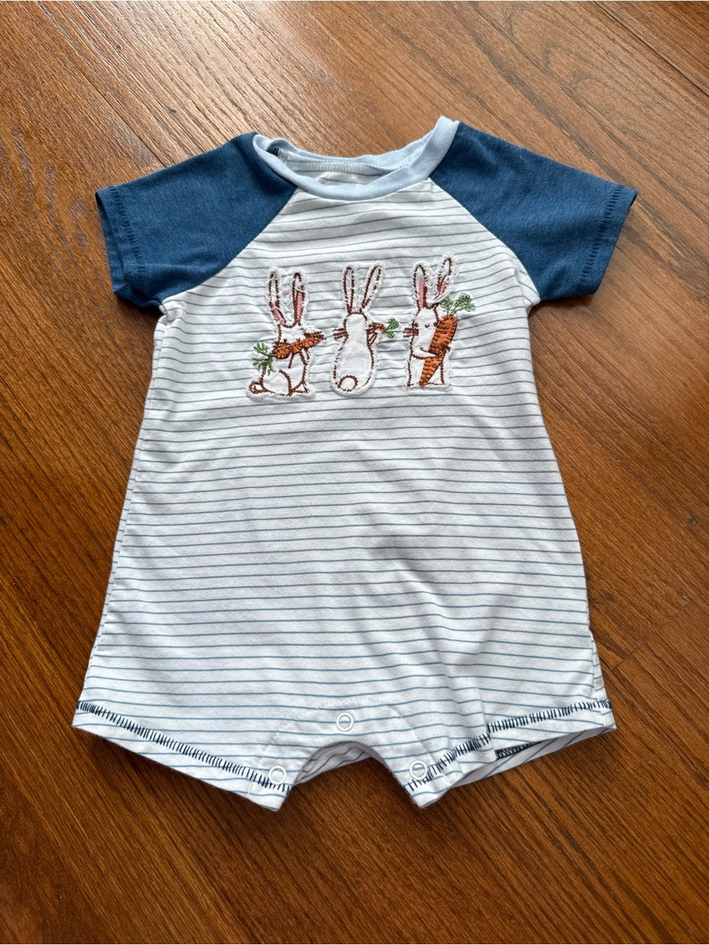 Mud Pie Easter Bunny Striped Romper 3-6M